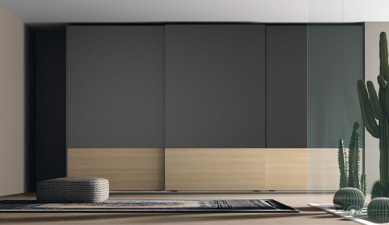 Armario puertas correderas negro y madera - Ho Fem a Mida